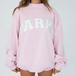 Parke Pink PARKE Logo Sweatshirt Mock Neck Preppy Oversized Cozy Pullover